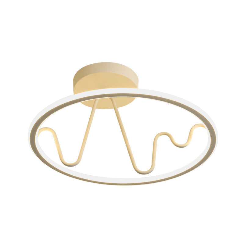 Sleek White Led Semi Flushmount Lighting With Ring And Spiral Design