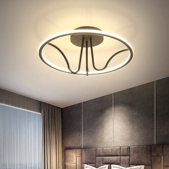 Black Acrylic Led Flush Ceiling Lamp - Minimalist Circular Semi Mount Light For Bedroom