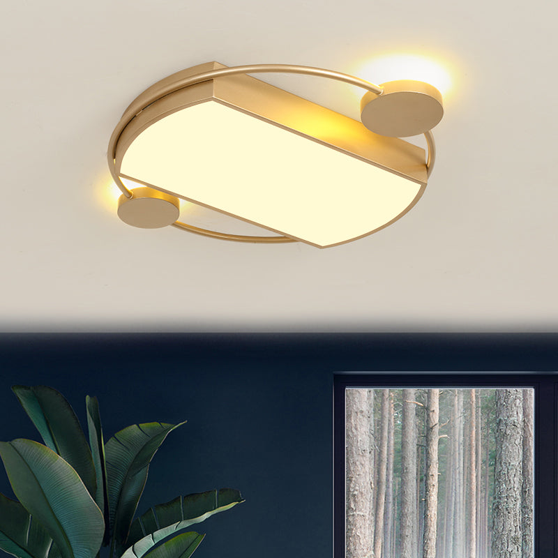Modern Led Gold Ceiling Flush Mount Metal Round & Rectangle Light Fixture 16/19.5 Wide