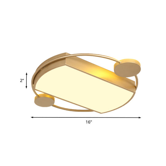 Modern Led Gold Ceiling Flush Mount Metal Round & Rectangle Light Fixture 16/19.5 Wide