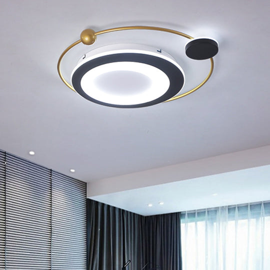 Modern Round Bedroom Flush Mount Light Fixture - 16.5’/20.5’ Metal Ceiling In Black/Gold Led