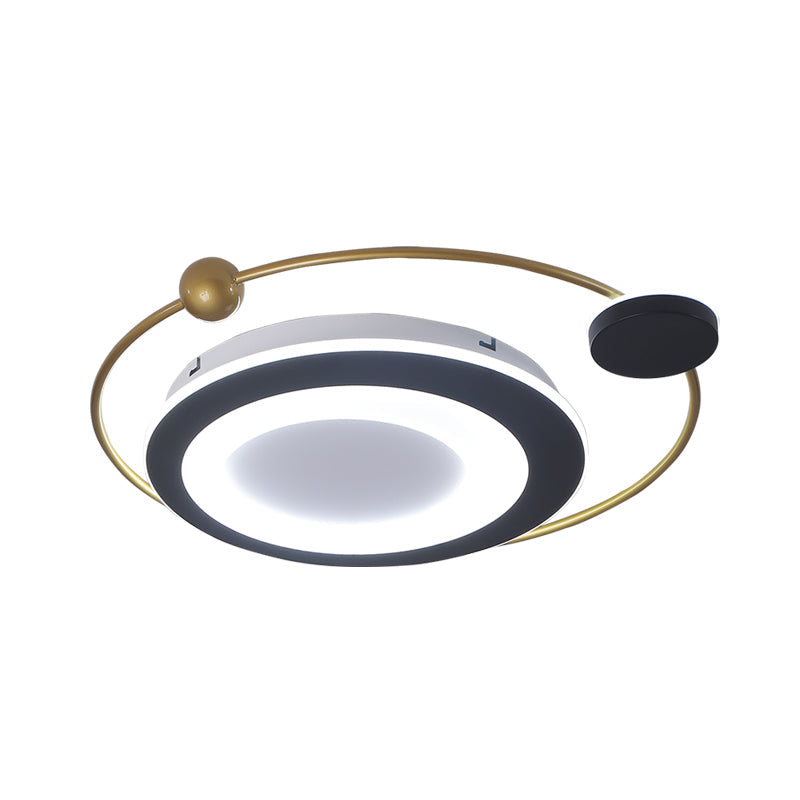 Modern Round Bedroom Flush Mount Light Fixture - 16.5’/20.5’ Metal Ceiling In Black/Gold Led