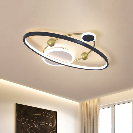 Modern Led Flushmount Lighting: Black & Gold Oval Ring Flush Ceiling Lamp - Warm/White Light