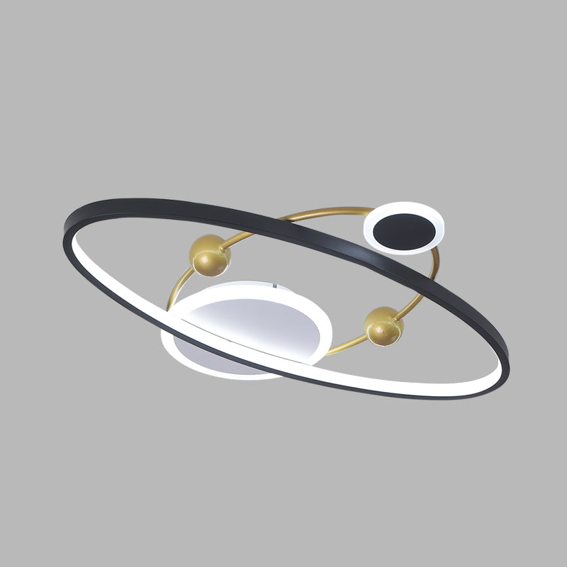 Modern Led Flushmount Lighting: Black & Gold Oval Ring Flush Ceiling Lamp - Warm/White Light