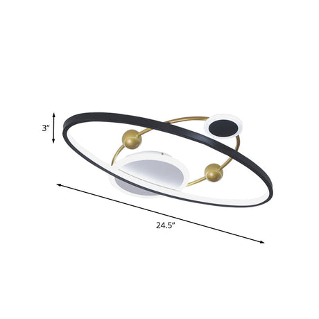 Modern Led Flushmount Lighting: Black & Gold Oval Ring Flush Ceiling Lamp - Warm/White Light