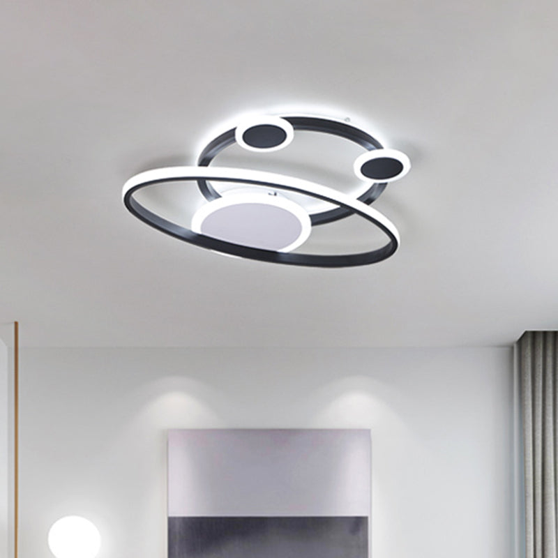 Modernist Acrylic Led Bedroom Ceiling Lamp - 16.5/20.5 W Oval Ring Flush Mount Light Black