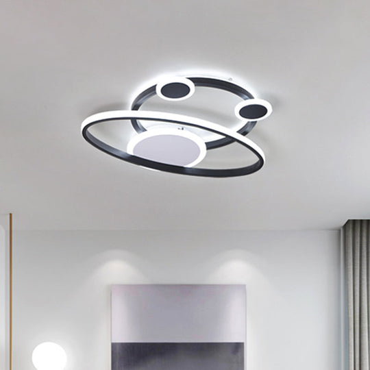 Modernist Acrylic Led Bedroom Ceiling Lamp - 16.5/20.5 W Oval Ring Flush Mount Light Black