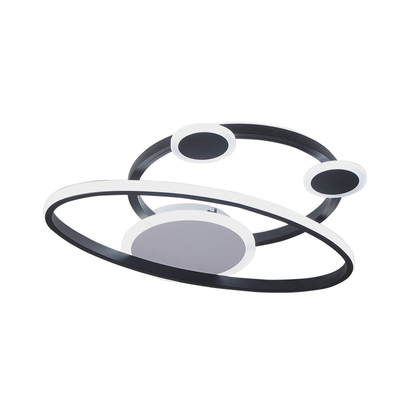 Modernist Acrylic Led Bedroom Ceiling Lamp - 16.5’/20.5’ W Oval Ring Flush Mount Light Black