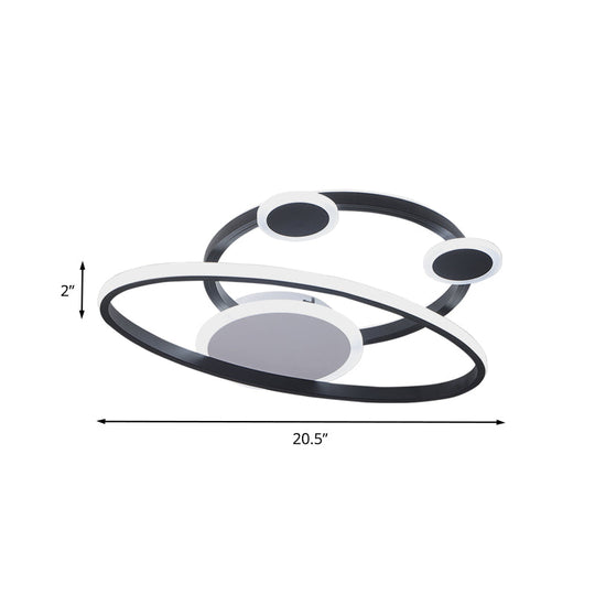Modernist Acrylic Led Bedroom Ceiling Lamp - 16.5’/20.5’ W Oval Ring Flush Mount Light Black