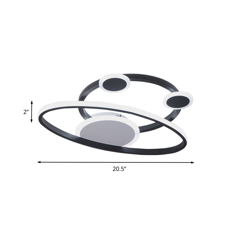 Modernist Acrylic Led Bedroom Ceiling Lamp - 16.5/20.5 W Oval Ring Flush Mount Light Black