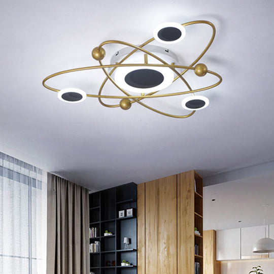 Contemporary Led Metallic Gold Flush Mount Ceiling Light With Warm/White Lighting For Living Room