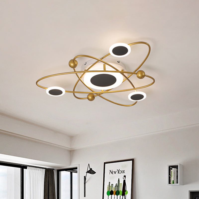 Contemporary Led Metallic Gold Flush Mount Ceiling Light With Warm/White Lighting For Living Room