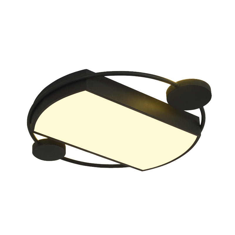 Modernist Metal Flushmount Led Ceiling Fixture - Ring And Rectangle Design 16’/19.5’ Wide Black
