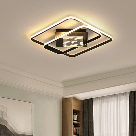 Minimalist Led Flush Ceiling Lamp: Acrylic Square Frame Black Mount Lighting