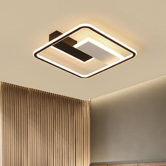 Modern Square Acrylic Flush Mount Led Ceiling Light For Bedroom 18/24.5 Width - Sleek Black And