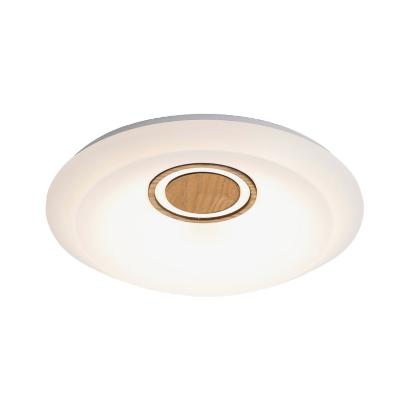 Modern Led Acrylic Flush Lighting Fixture - White Round Ceiling Mount With Warm/White Light & Wood
