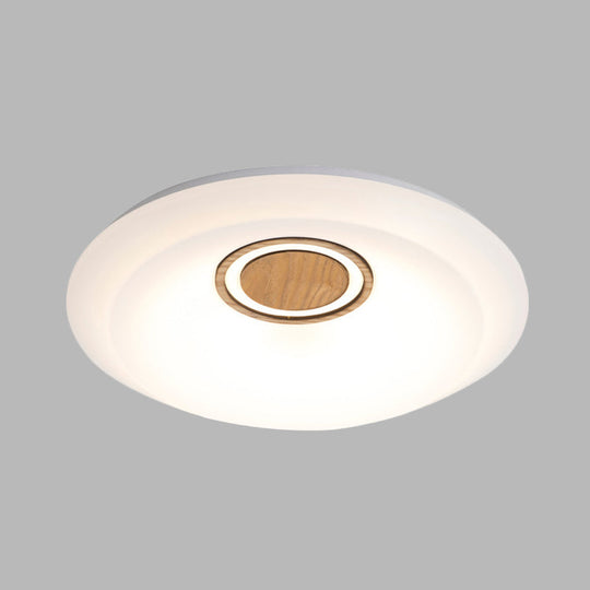 Modern Led Acrylic Flush Lighting Fixture - White Round Ceiling Mount With Warm/White Light & Wood