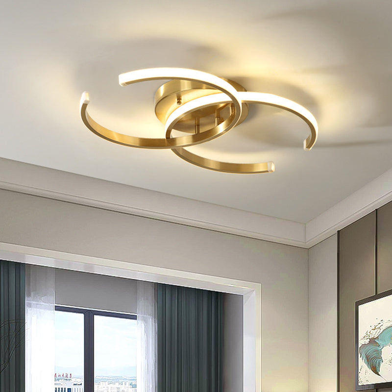 Minimalist Led Gold Flush Mount Ceiling Light For Bedroom - Acrylic Dual C - Shape Flushmount