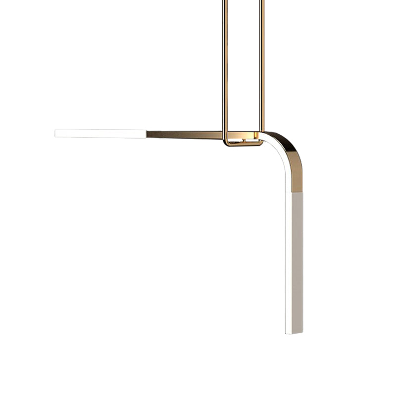 Minimalist Brass Led Pendant Lamp For Dining Table With Metallic Bend