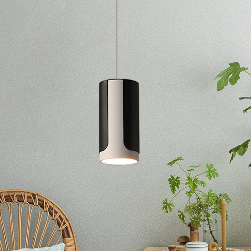 Sleek Black And White Cylinder Pendant Lamp Kit For 1-Head Dining Table
