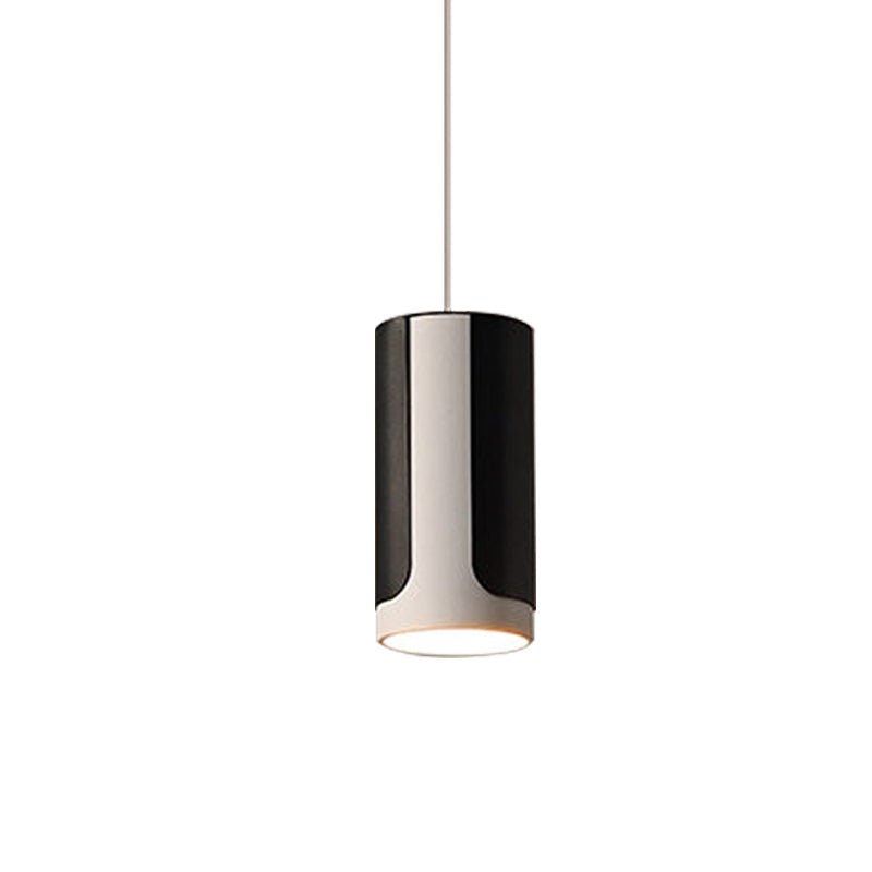 Sleek Black And White Cylinder Pendant Lamp Kit For 1-Head Dining Table