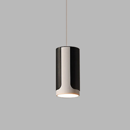 Sleek Black And White Cylinder Pendant Lamp Kit For 1-Head Dining Table