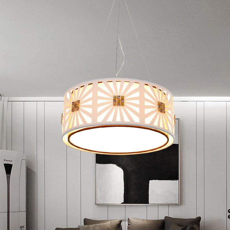 Contemporary Led Drum Pendant With Metal Frame - White & Fabric Shade 18’/21.5’ Wide