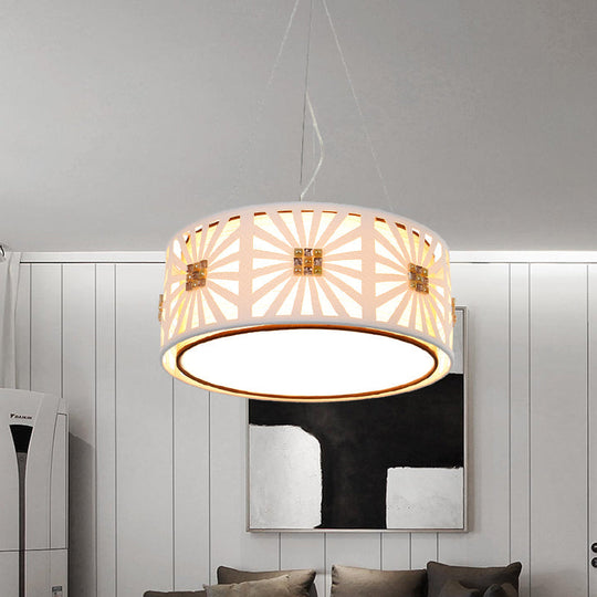 Contemporary Led Drum Pendant With Metal Frame - White & Fabric Shade 18’/21.5’ Wide