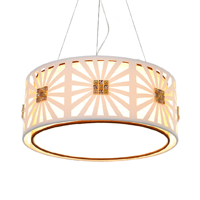 Contemporary Led Drum Pendant With Metal Frame - White & Fabric Shade 18’/21.5’ Wide