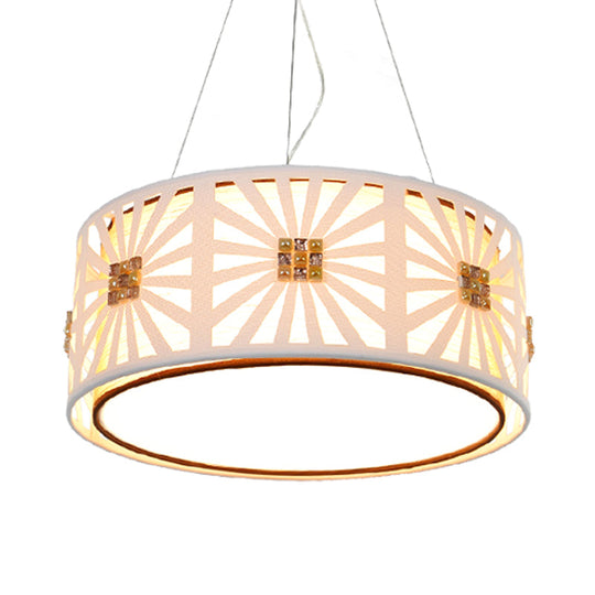Contemporary Led Drum Pendant With Metal Frame - White & Fabric Shade 18’/21.5’ Wide