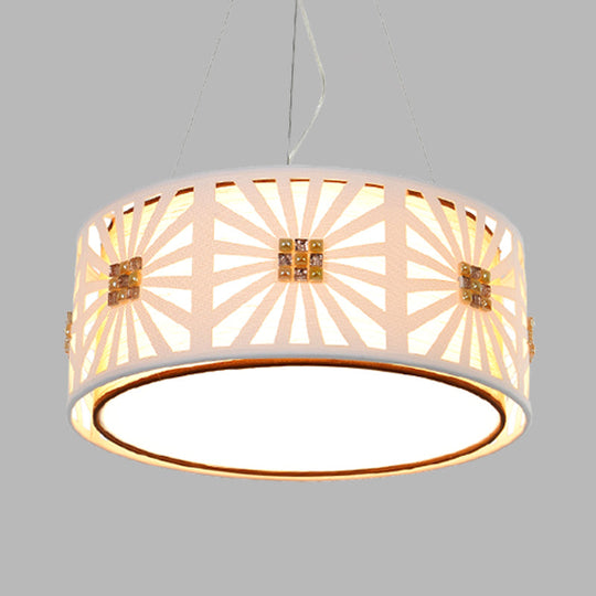 Contemporary Led Metal Hanging Drum Pendant Light With Fabric Shade White 18/21.5 Wide