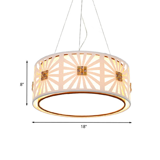 Contemporary Led Metal Hanging Drum Pendant Light With Fabric Shade White 18/21.5 Wide