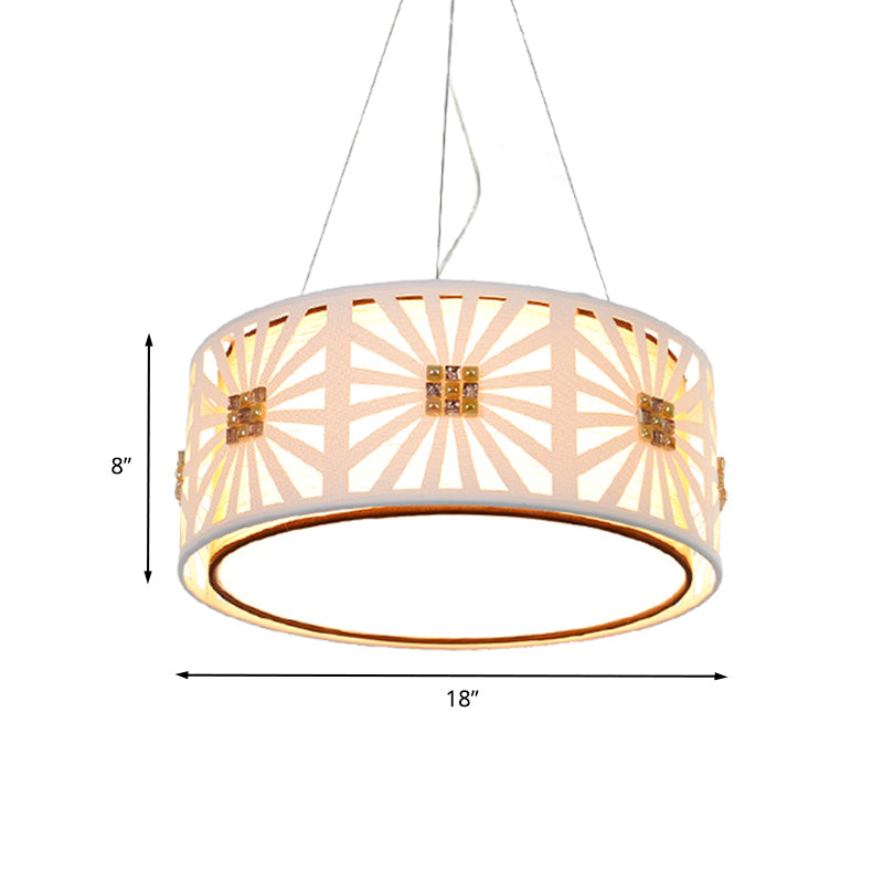 Contemporary Led Drum Pendant With Metal Frame - White & Fabric Shade 18’/21.5’ Wide