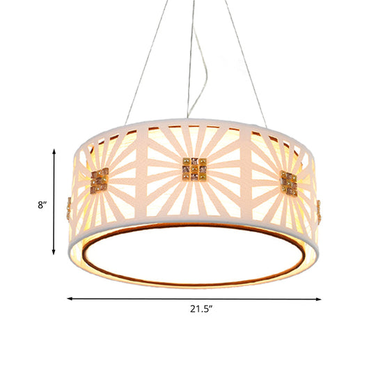 Contemporary Led Metal Hanging Drum Pendant Light With Fabric Shade White 18/21.5 Wide