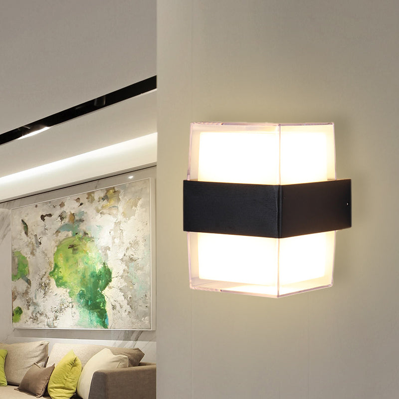 Modern White And Black Cuboid Box Led Acrylic Wall Sconce Light For Bedside In Warm/White