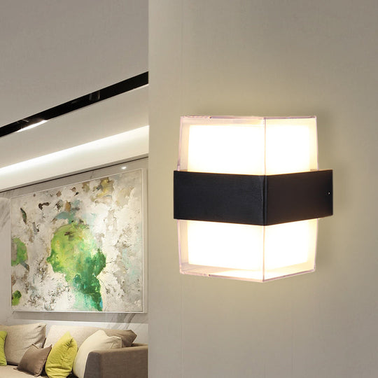 Modern White And Black Cuboid Box Led Acrylic Wall Sconce Light For Bedside In Warm/White