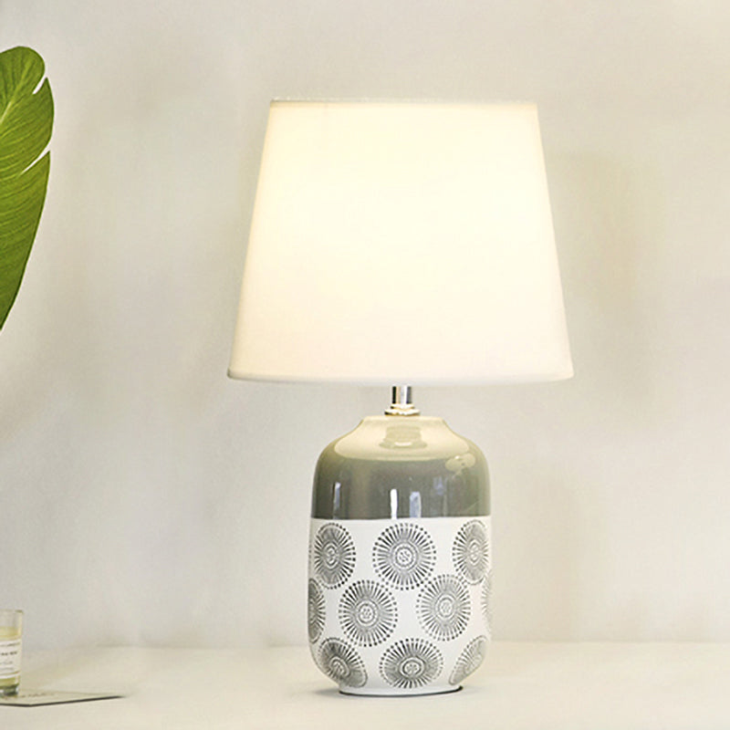 Ceramic Tapered Table Lamp - Minimalist Design In White/Pink Finish With Fabric Shade Ideal Night