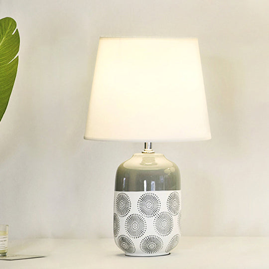 Ceramic Tapered Table Lamp - Minimalist Design In White/Pink Finish With Fabric Shade Ideal Night