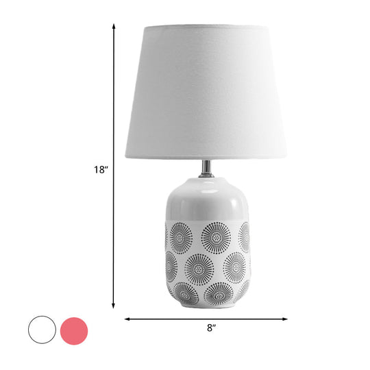 Ceramic Tapered Table Lamp - Minimalist Design In White/Pink Finish With Fabric Shade Ideal Night