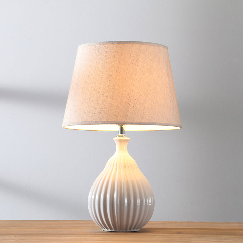 Minimalist White/Green Teardrop Night Light With Cone Fabric Shade White