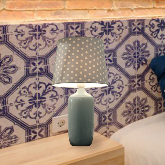 Modern 1-Head Bedroom Night Table Light With Tapered Fabric Shade Vibrant Pink/Blue/Green Finish