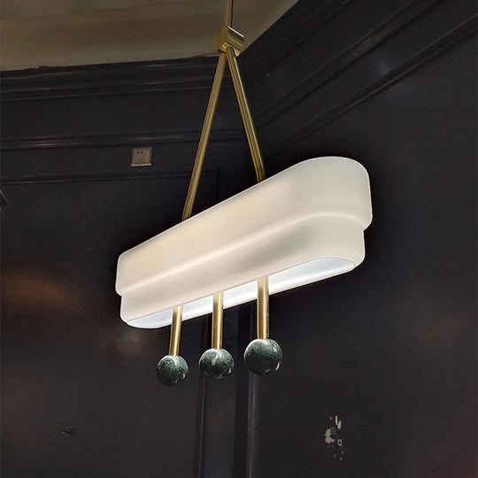 Nordic Opal Glass Pendant Led Lighting Kit For Dining Room - White/Warm Light