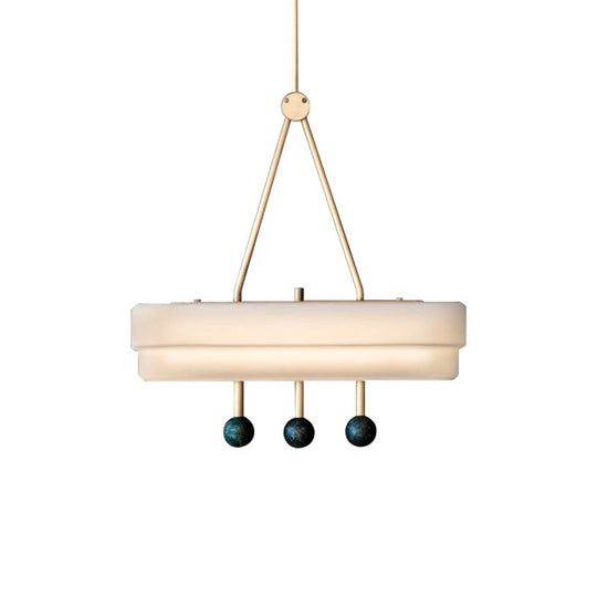 Nordic Opal Glass Pendant Led Lighting Kit For Dining Room - White/Warm Light