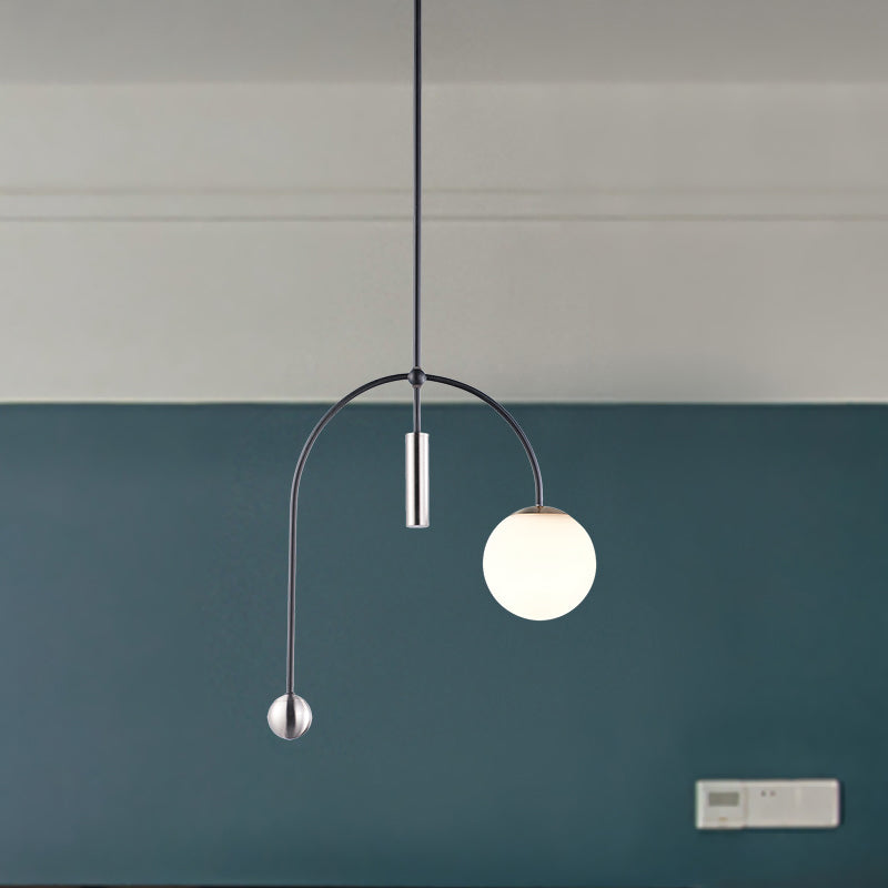 White Glass Pendant Light With Black Finish - Simplicity 1 Head Perfect For Kitchen Ceiling