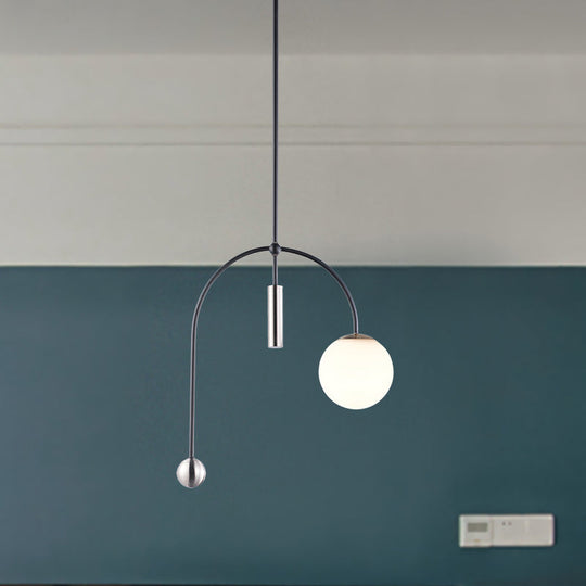 White Glass Pendant Light With Black Finish - Simplicity 1 Head Perfect For Kitchen Ceiling