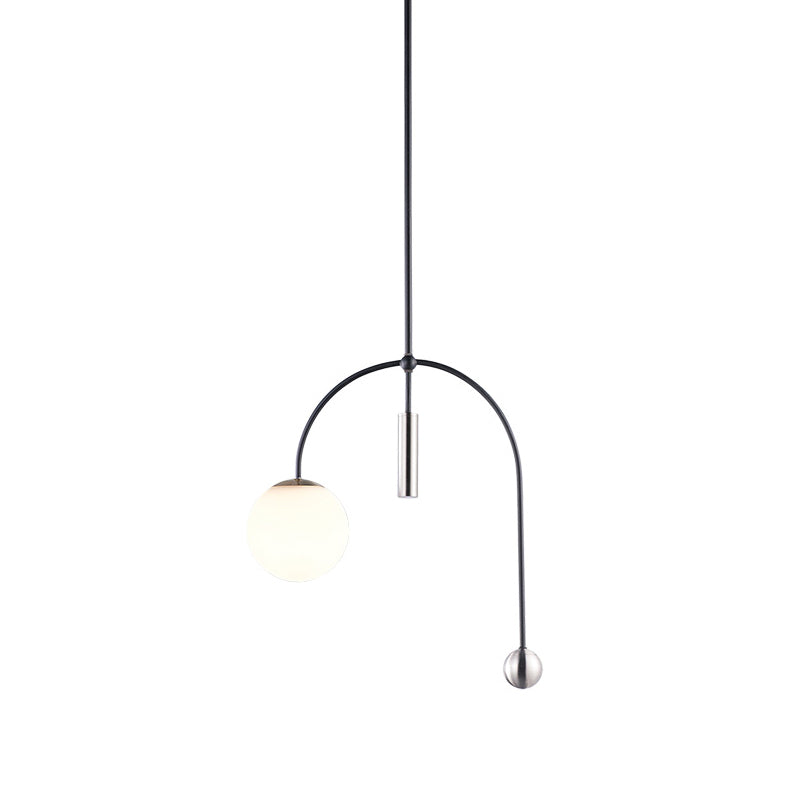 White Glass Pendant Light With Black Finish - Simplicity 1 Head Perfect For Kitchen Ceiling