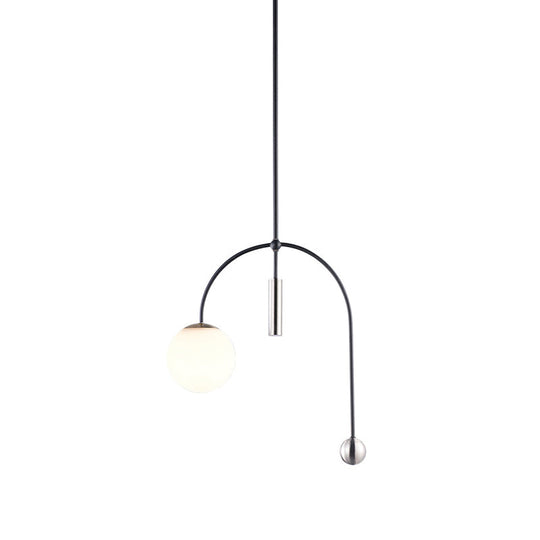 White Glass Pendant Light With Black Finish - Simplicity 1 Head Perfect For Kitchen Ceiling
