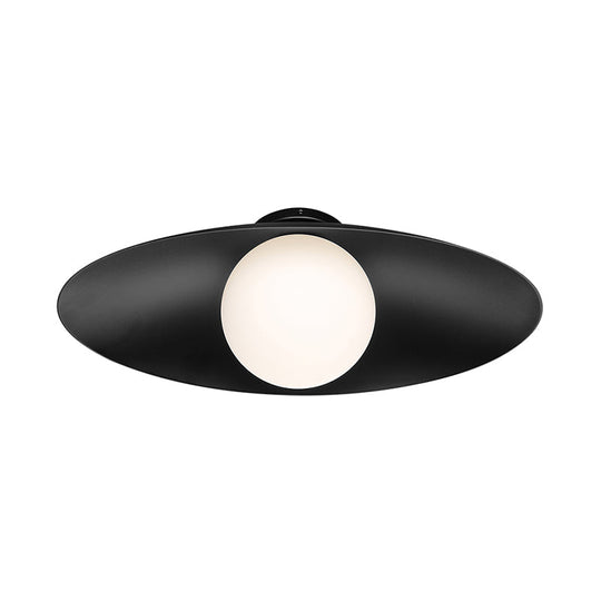 Modern Simple Orb Flush Mount Ceiling Light With Frosted Glass - 1 Black/White Oval Metal Shade