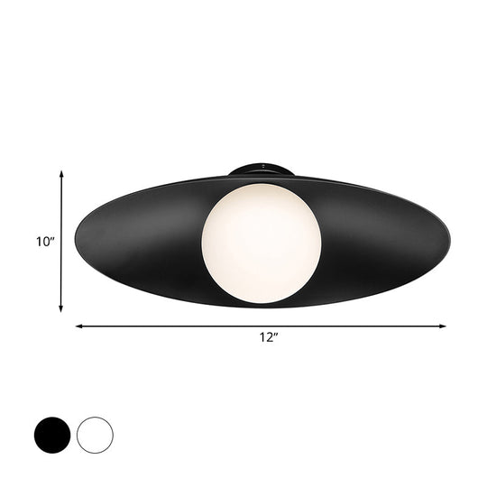 Modern Simple Orb Flush Mount Ceiling Light With Frosted Glass - 1 Black/White Oval Metal Shade