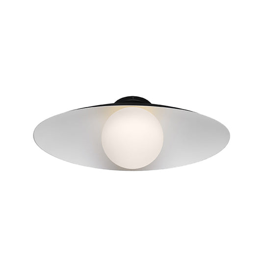 Modern Simple Orb Flush Mount Ceiling Light With Frosted Glass - 1 Black/White Oval Metal Shade